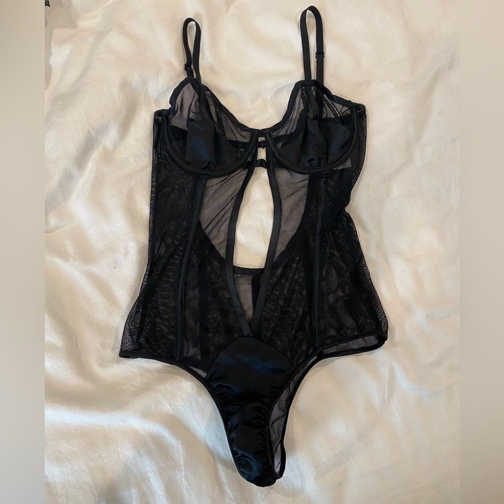 Adore Me Black Mesh Lace Onesie